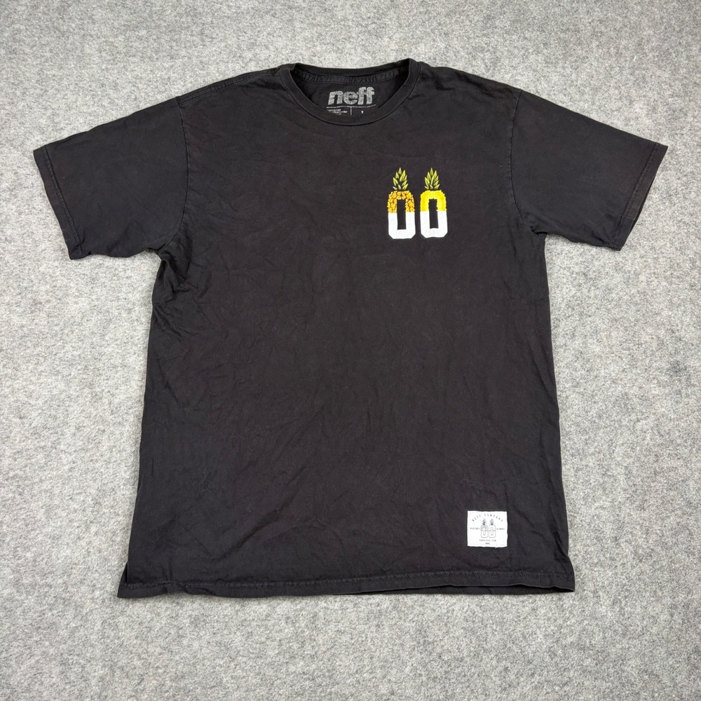 Neff Graphic T Shirt Mens Large Black Pineapple Jersey Style Short Sleeve